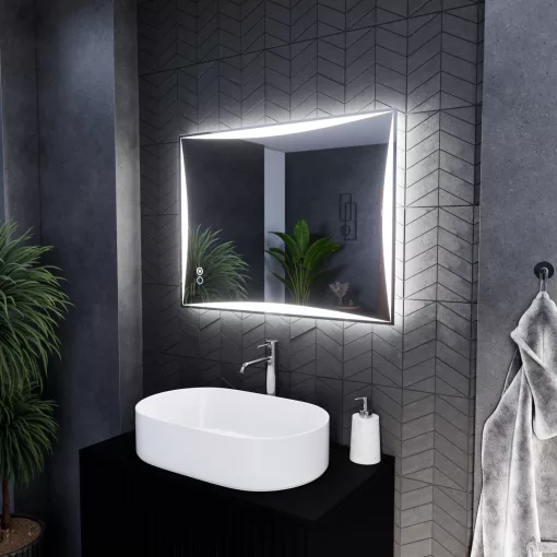 HD Luxor 80x60 cm fali szögletes LED okostükör forgatható, ambient világítással, érintőkapcsolóval és páramentesítő funkcióval