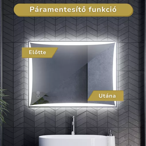 HD Luxor 80x60 cm fali szögletes LED okostükör forgatható, ambient világítással, érintőkapcsolóval és páramentesítő funkcióval