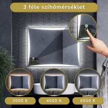 HD Luxor 80x60 cm fali szögletes LED okostükör forgatható, ambient világítással, érintőkapcsolóval és páramentesítő funkcióval