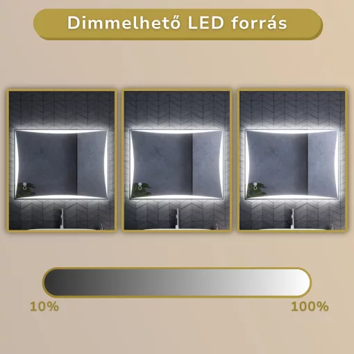 HD Luxor 80x60 cm fali szögletes LED okostükör forgatható, ambient világítással, érintőkapcsolóval és páramentesítő funkcióval