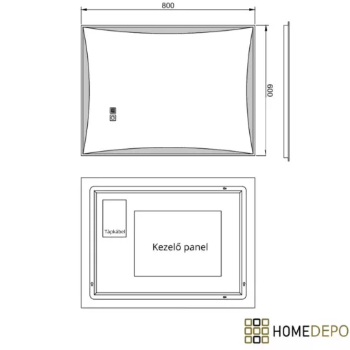 HD Luxor 80x60 cm fali szögletes LED okostükör forgatható, ambient világítással, érintőkapcsolóval és páramentesítő funkcióval