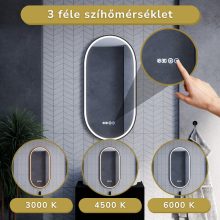 HD Dallas Black 50 cm széles fali ovális LED okostükör fekete kerettel, ambient világítással, érintőkapcsolóval, digitális órával és páramentesítő funkcióval