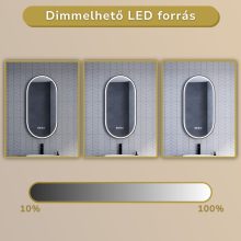HD Dallas Black 50 cm széles fali ovális LED okostükör fekete kerettel, ambient világítással, érintőkapcsolóval, digitális órával és páramentesítő funkcióval