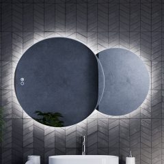  HD Twin 120 cm széles fali szabálytalan alakú LED okostükör forgatható, ambient világítással, érintőkapcsolóval és páramentesítő funkcióval