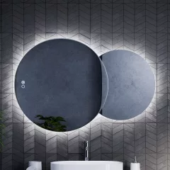   HD Twin 120 cm széles fali szabálytalan alakú LED okostükör forgatható, ambient világítással, érintőkapcsolóval és páramentesítő funkcióval