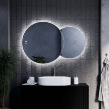 HD Twin 120 cm széles fali szabálytalan alakú LED okostükör forgatható, ambient világítással, érintőkapcsolóval és páramentesítő funkcióval