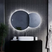 HD Twin 120 cm széles fali szabálytalan alakú LED okostükör forgatható, ambient világítással, érintőkapcsolóval és páramentesítő funkcióval