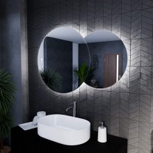 HD Twin 120 cm széles fali szabálytalan alakú LED okostükör forgatható, ambient világítással, érintőkapcsolóval és páramentesítő funkcióval