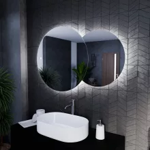 HD Twin 120 cm széles fali szabálytalan alakú LED okostükör forgatható, ambient világítással, érintőkapcsolóval és páramentesítő funkcióval