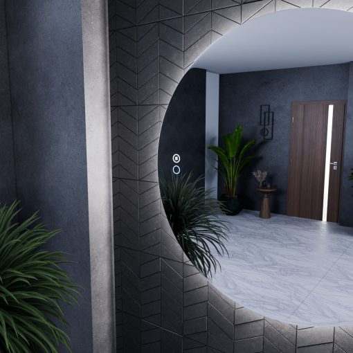 HD Twin 120 cm széles fali szabálytalan alakú LED okostükör forgatható, ambient világítással, érintőkapcsolóval és páramentesítő funkcióval