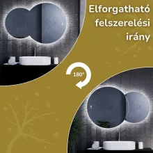 HD Twin 120 cm széles fali szabálytalan alakú LED okostükör forgatható, ambient világítással, érintőkapcsolóval és páramentesítő funkcióval