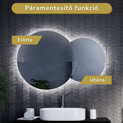 HD Twin 120 cm széles fali szabálytalan alakú LED okostükör forgatható, ambient világítással, érintőkapcsolóval és páramentesítő funkcióval