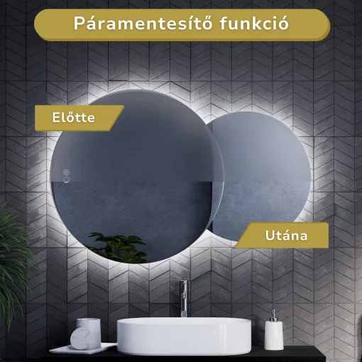 HD Twin 120 cm széles fali szabálytalan alakú LED okostükör forgatható, ambient világítással, érintőkapcsolóval és páramentesítő funkcióval
