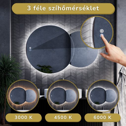 HD Twin 120 cm széles fali szabálytalan alakú LED okostükör forgatható, ambient világítással, érintőkapcsolóval és páramentesítő funkcióval