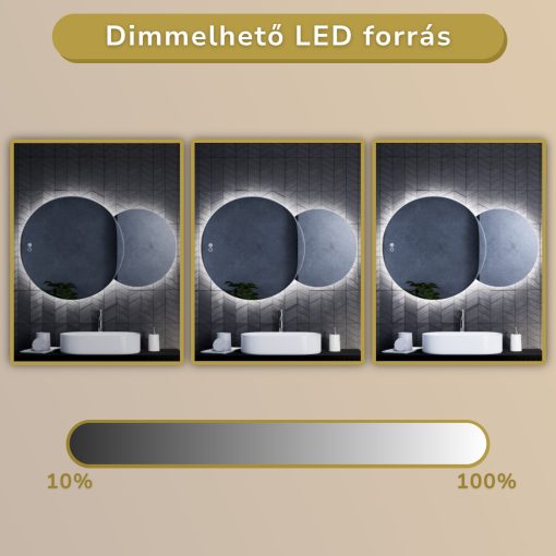 HD Twin 120 cm széles fali szabálytalan alakú LED okostükör forgatható, ambient világítással, érintőkapcsolóval és páramentesítő funkcióval