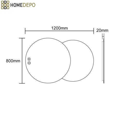 HD Twin 120 cm széles fali szabálytalan alakú LED okostükör forgatható, ambient világítással, érintőkapcsolóval és páramentesítő funkcióval