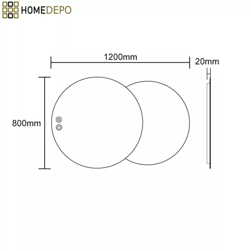 HD Twin 120 cm széles fali szabálytalan alakú LED okostükör forgatható, ambient világítással, érintőkapcsolóval és páramentesítő funkcióval