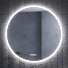 HD Sofia 100 cm széles fali kerek LED okostükör ambient világítással, érintőkapcsolóval, digitális órával és páramentesítő funkcióval
