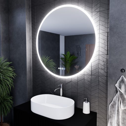 HD Sofia 100 cm széles fali kerek LED okostükör ambient világítással, érintőkapcsolóval, digitális órával és páramentesítő funkcióval