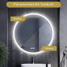 HD Sofia 100 cm széles fali kerek LED okostükör ambient világítással, érintőkapcsolóval, digitális órával és páramentesítő funkcióval