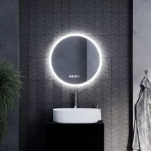 HD Sofia 60 cm széles fali kerek LED okostükör ambient világítással, érintőkapcsolóval, digitális órával és páramentesítő funkcióval