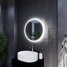 HD Sofia 60 cm széles fali kerek LED okostükör ambient világítással, érintőkapcsolóval, digitális órával és páramentesítő funkcióval