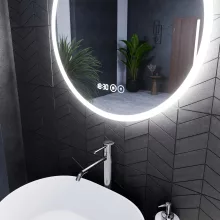 HD Sofia 60 cm széles fali kerek LED okostükör ambient világítással, érintőkapcsolóval, digitális órával és páramentesítő funkcióval