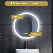 HD Sofia 60 cm széles fali kerek LED okostükör ambient világítással, érintőkapcsolóval, digitális órával és páramentesítő funkcióval