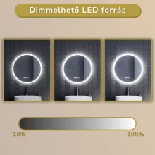 HD Sofia 60 cm széles fali kerek LED okostükör ambient világítással, érintőkapcsolóval, digitális órával és páramentesítő funkcióval