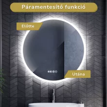 HD Sofia 80 cm széles fali kerek LED okostükör ambient világítással, érintőkapcsolóval, digitális órával és páramentesítő funkcióval