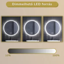 HD Sofia 80 cm széles fali kerek LED okostükör ambient világítással, érintőkapcsolóval, digitális órával és páramentesítő funkcióval