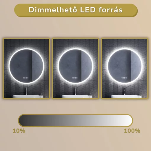 HD Sofia 80 cm széles fali kerek LED okostükör ambient világítással, érintőkapcsolóval, digitális órával és páramentesítő funkcióval