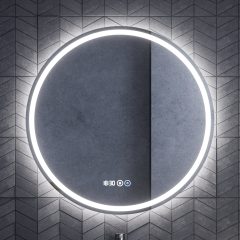   HD Split 80 cm széles fali kerek LED okostükör ambient világítással, érintőkapcsolóval, digitális órával és páramentesítő funkcióval