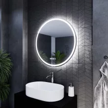 HD Split 80 cm széles fali kerek LED okostükör ambient világítással, érintőkapcsolóval, digitális órával és páramentesítő funkcióval