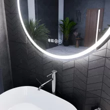 HD Split 80 cm széles fali kerek LED okostükör ambient világítással, érintőkapcsolóval, digitális órával és páramentesítő funkcióval