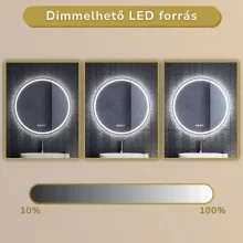 HD Split 80 cm széles fali kerek LED okostükör ambient világítással, érintőkapcsolóval, digitális órával és páramentesítő funkcióval