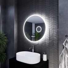 HD Barcelona 70 cm széles fali kerek LED okostükör kozmetikai tükörrel, ambient világítással, érintőkapcsolóval, digitális órával és páramentesítő funkcióval