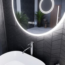 HD Barcelona 70 cm széles fali kerek LED okostükör kozmetikai tükörrel, ambient világítással, érintőkapcsolóval, digitális órával és páramentesítő funkcióval