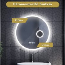 HD Barcelona 70 cm széles fali kerek LED okostükör kozmetikai tükörrel, ambient világítással, érintőkapcsolóval, digitális órával és páramentesítő funkcióval