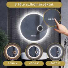 HD Barcelona 70 cm széles fali kerek LED okostükör kozmetikai tükörrel, ambient világítással, érintőkapcsolóval, digitális órával és páramentesítő funkcióval