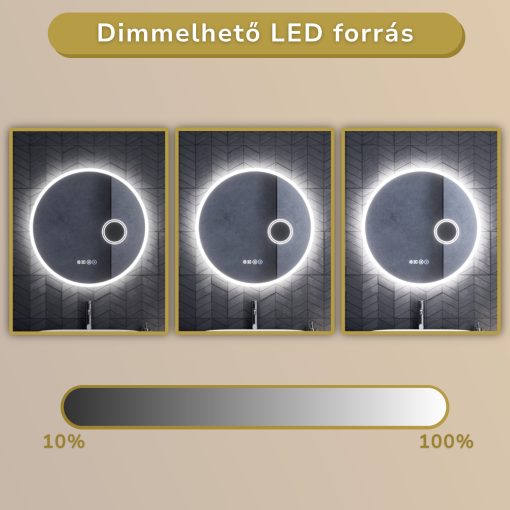 HD Barcelona 70 cm széles fali kerek LED okostükör kozmetikai tükörrel, ambient világítással, érintőkapcsolóval, digitális órával és páramentesítő funkcióval
