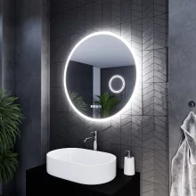 HD Barcelona 80 cm széles fali kerek LED okostükör kozmetikai tükörrel, ambient világítással, érintőkapcsolóval, digitális órával és páramentesítő funkcióval