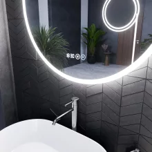HD Barcelona 80 cm széles fali kerek LED okostükör kozmetikai tükörrel, ambient világítással, érintőkapcsolóval, digitális órával és páramentesítő funkcióval