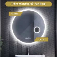 HD Barcelona 80 cm széles fali kerek LED okostükör kozmetikai tükörrel, ambient világítással, érintőkapcsolóval, digitális órával és páramentesítő funkcióval