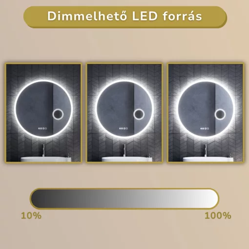 HD Barcelona 80 cm széles fali kerek LED okostükör kozmetikai tükörrel, ambient világítással, érintőkapcsolóval, digitális órával és páramentesítő funkcióval