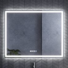 HD Firenze 100 cm széles fali szögletes LED okostükör ambient világítással, érintőkapcsolóval, digitális órával és páramentesítő funkcióval