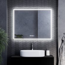 HD Firenze 100 cm széles fali szögletes LED okostükör ambient világítással, érintőkapcsolóval, digitális órával és páramentesítő funkcióval