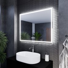 HD Firenze 100 cm széles fali szögletes LED okostükör ambient világítással, érintőkapcsolóval, digitális órával és páramentesítő funkcióval