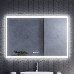   HD Firenze 120 cm széles fali szögletes LED okostükör ambient világítással, érintőkapcsolóval, digitális órával és páramentesítő funkcióval