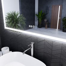 HD Firenze 120 cm széles fali szögletes LED okostükör ambient világítással, érintőkapcsolóval, digitális órával és páramentesítő funkcióval